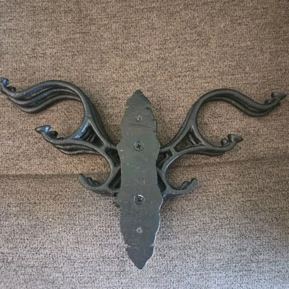 VINTAGE 5 ARM COAT HAT BLACK CAST IRON RACK